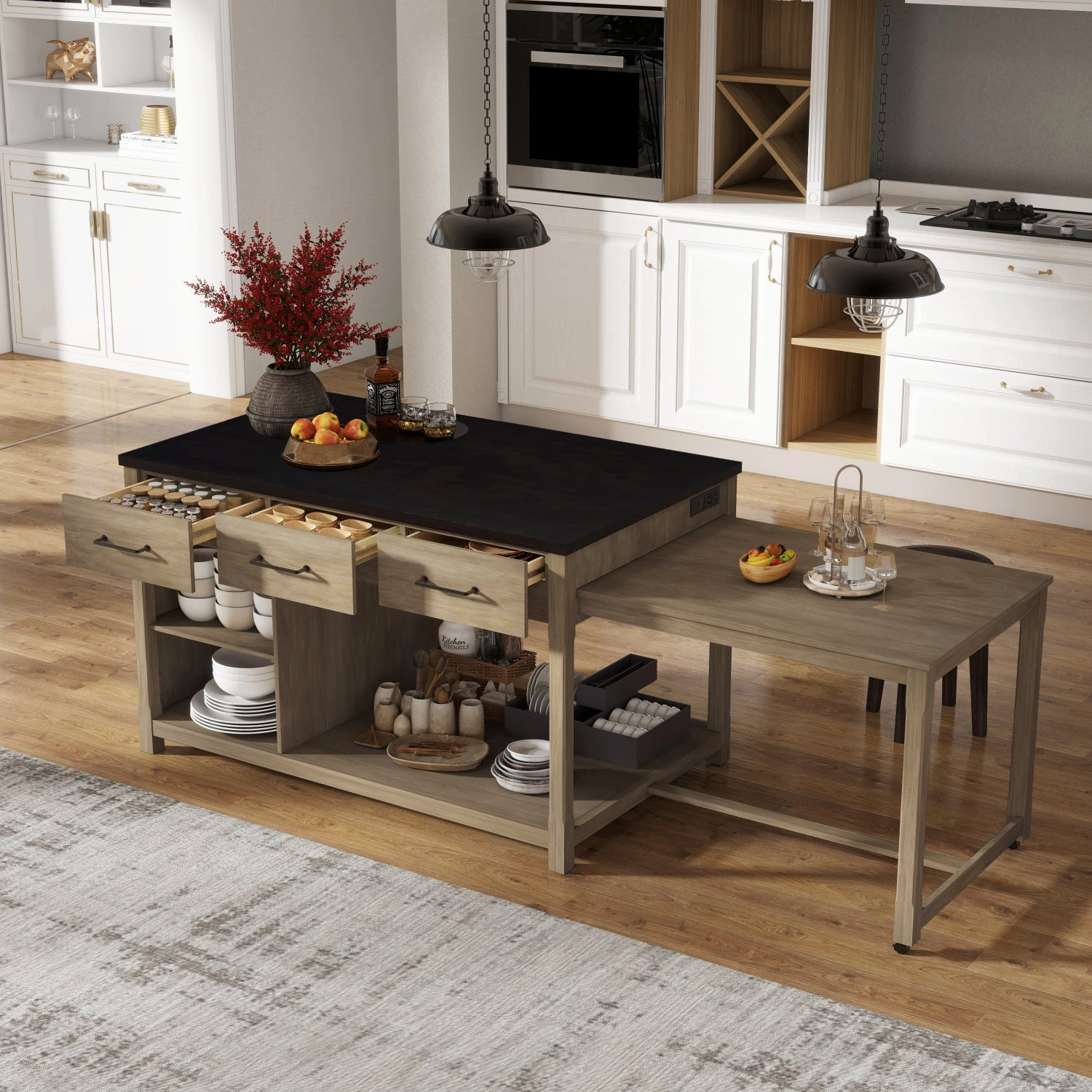 Streamdale Extendable Kitchen Island Cart w/ Power Outlets