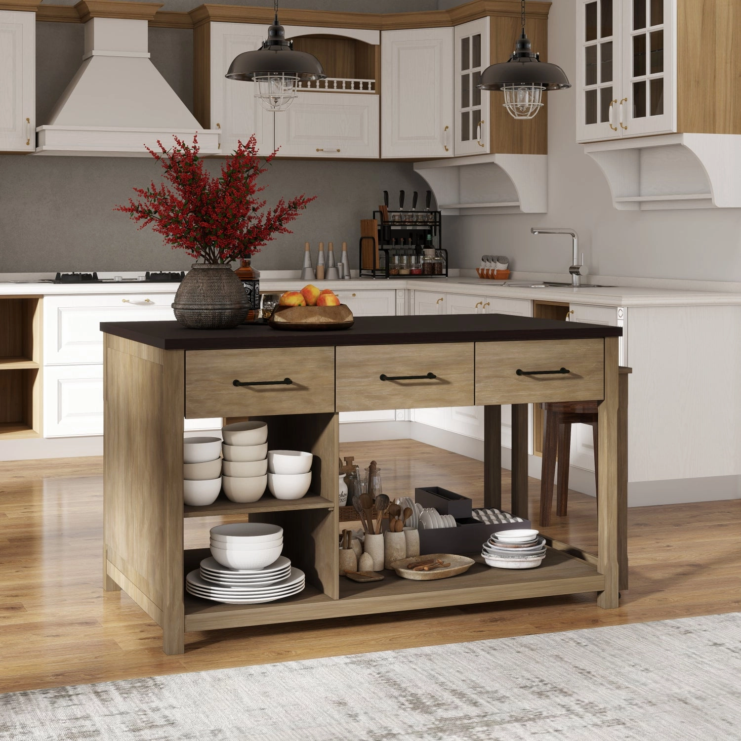 Streamdale Extendable Kitchen Island Cart w/ Power Outlets