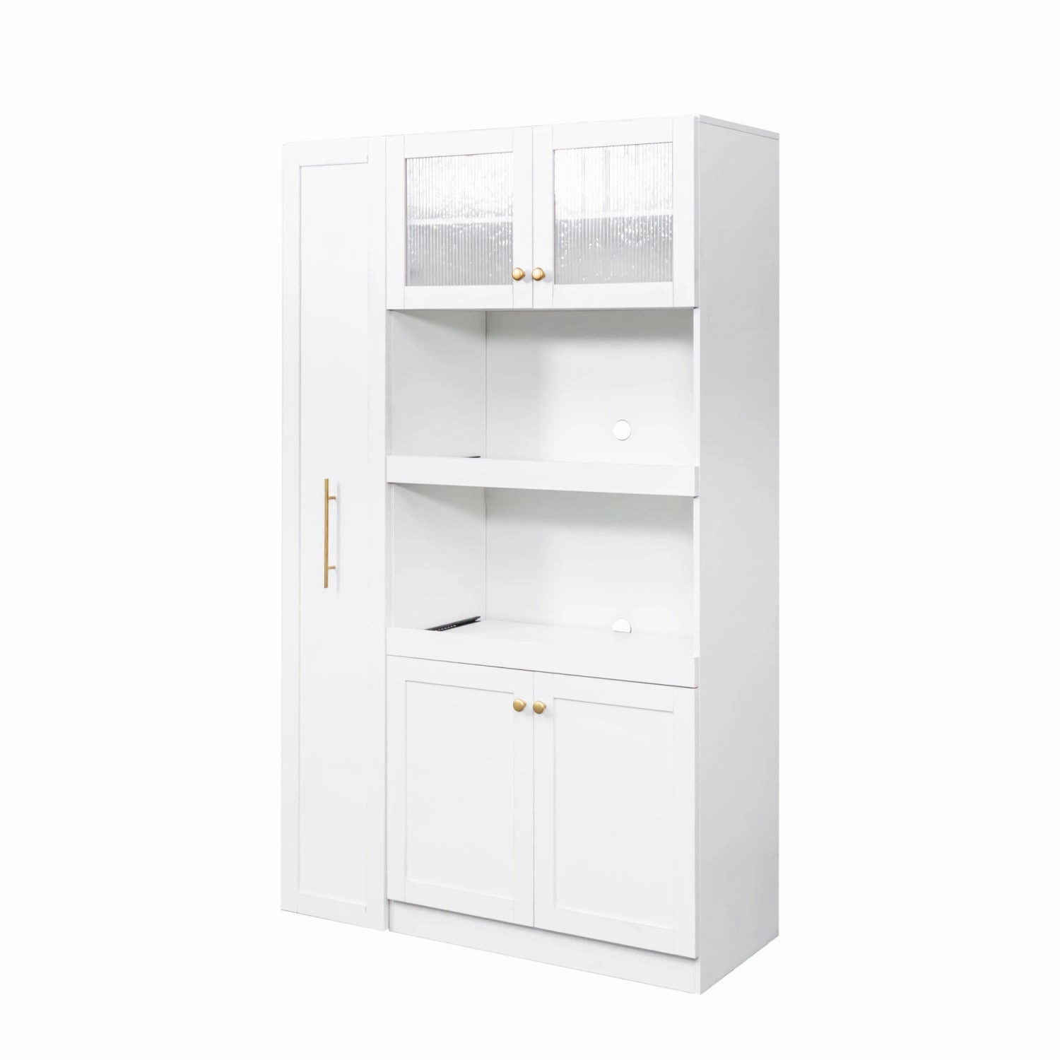 Streamdale Farmhouse Pantry Cabinet, Pull-Out Shelves, 4 Doors - White