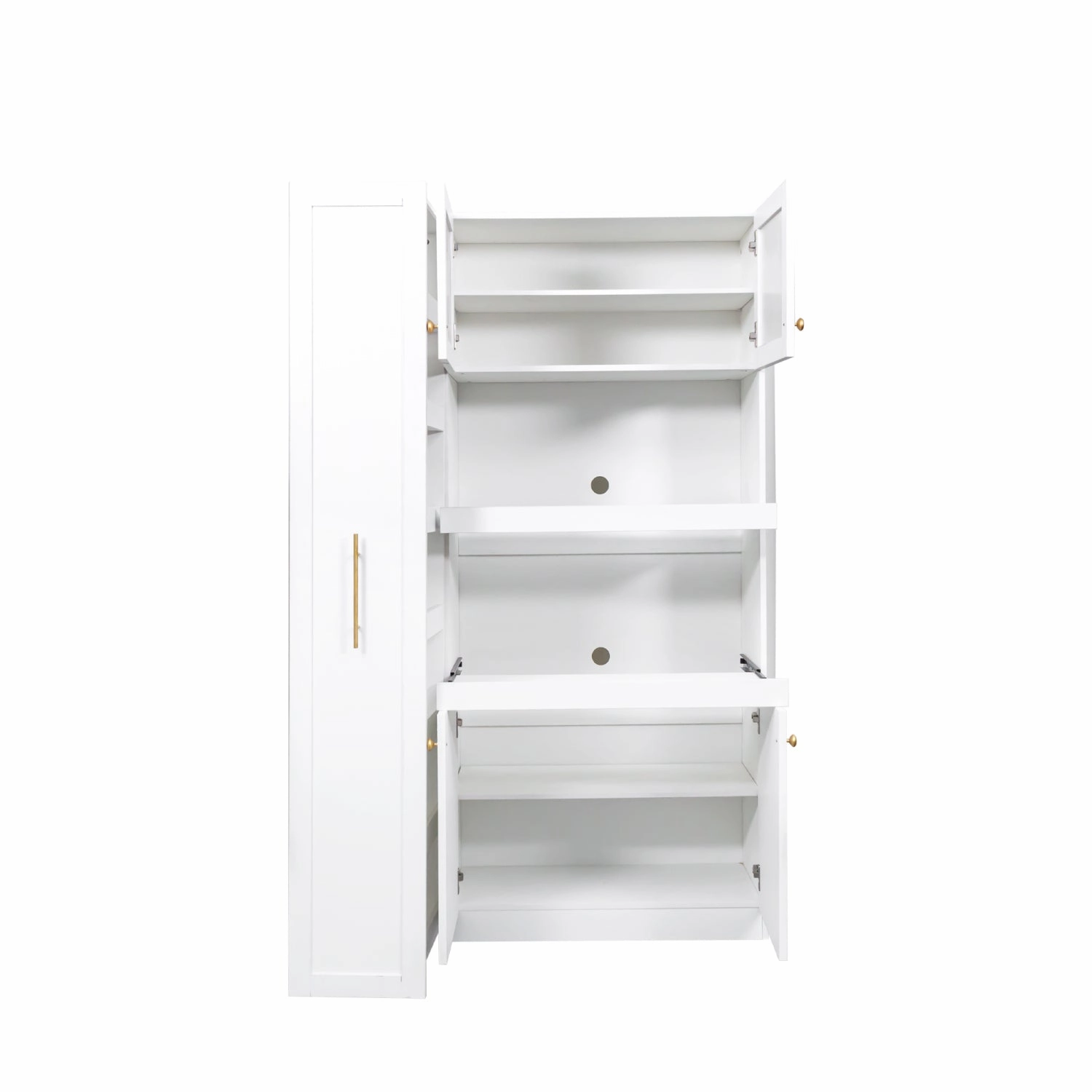 Streamdale Farmhouse Pantry Cabinet, Pull-Out Shelves, 4 Doors - White