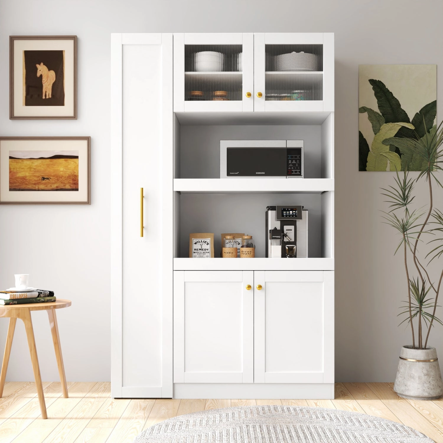 Streamdale Farmhouse Pantry Cabinet, Pull-Out Shelves, 4 Doors - White