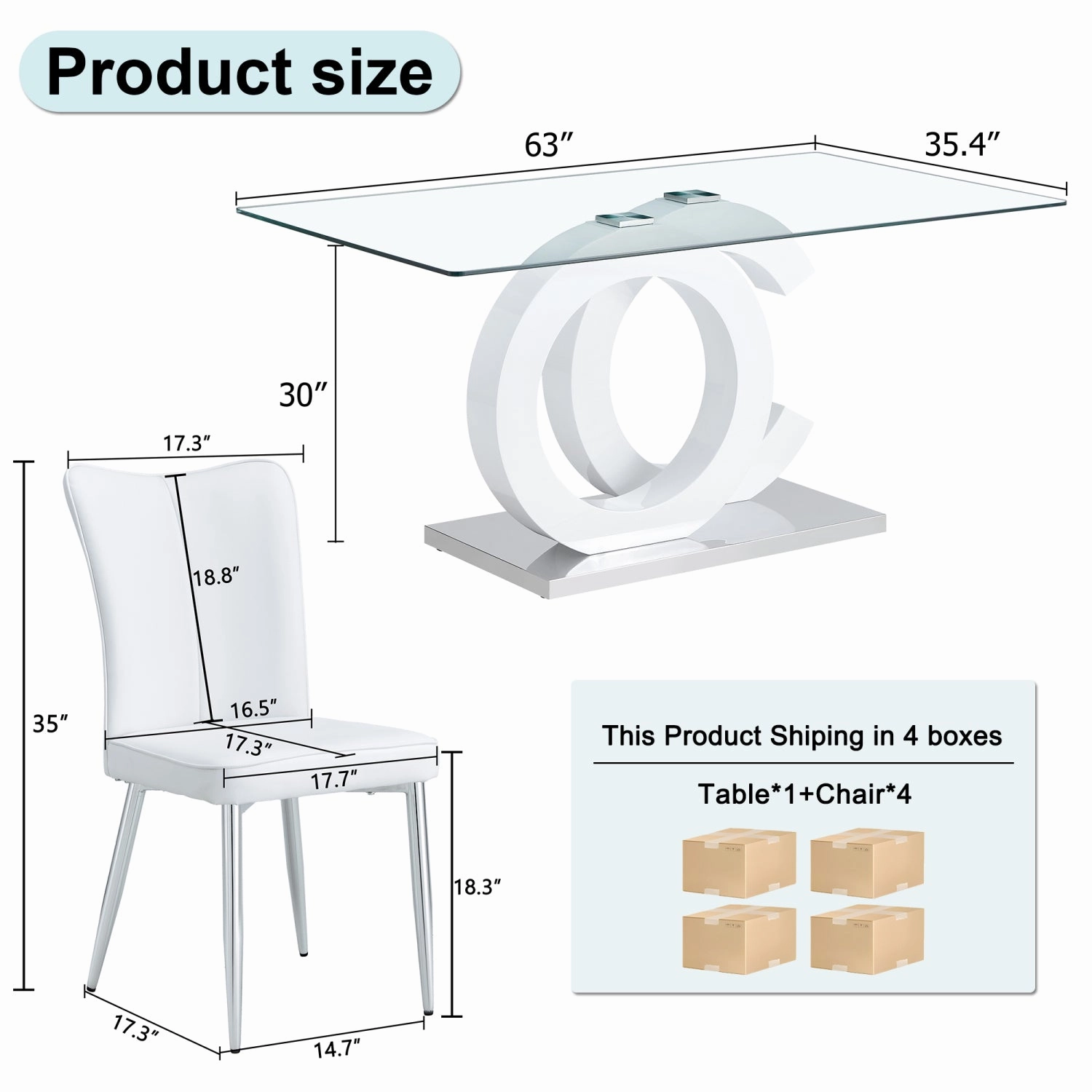Streamdale Glass Dining Set 63"x35" Table with 4 Stripe Chairs