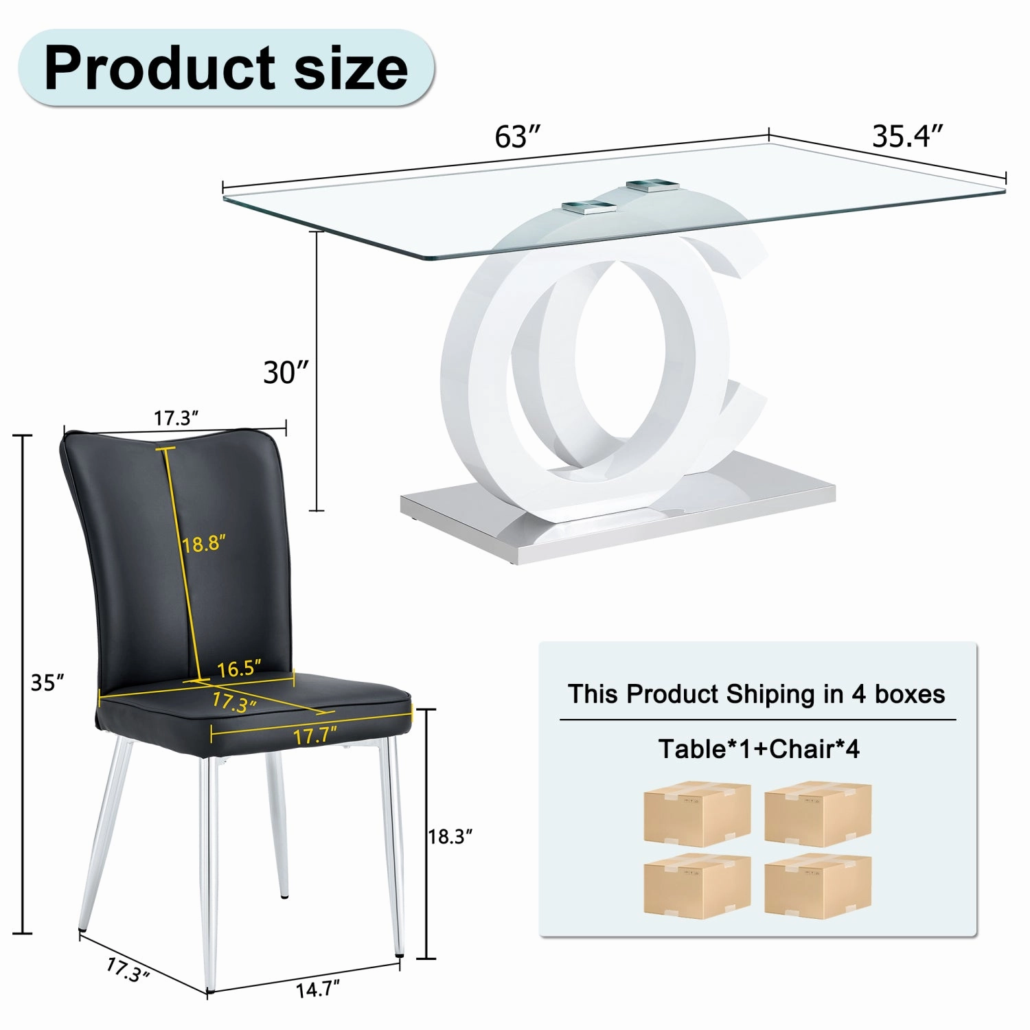 Streamdale Glass Dining Table with 4 PU Chairs