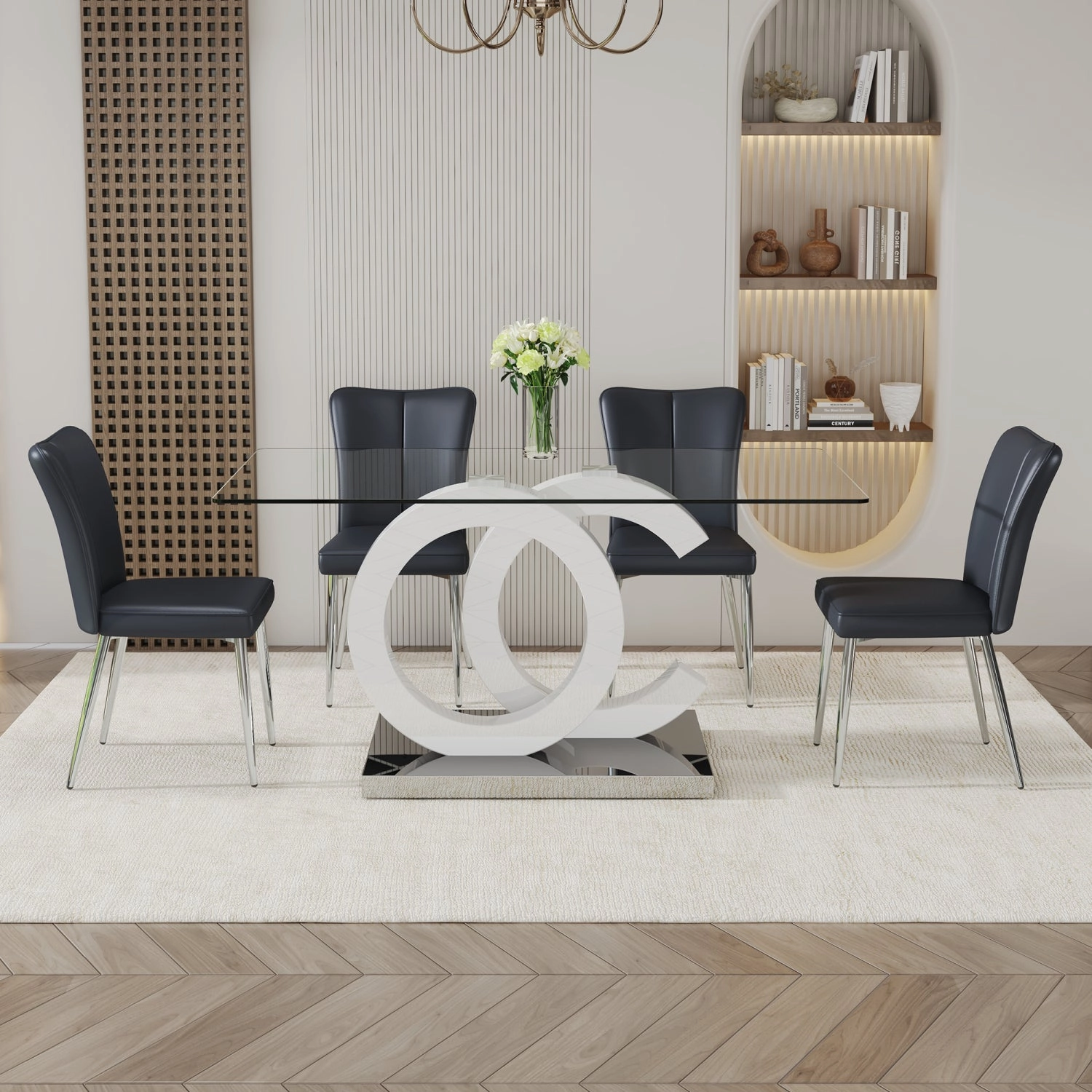 Streamdale Glass Dining Table with 4 PU Chairs