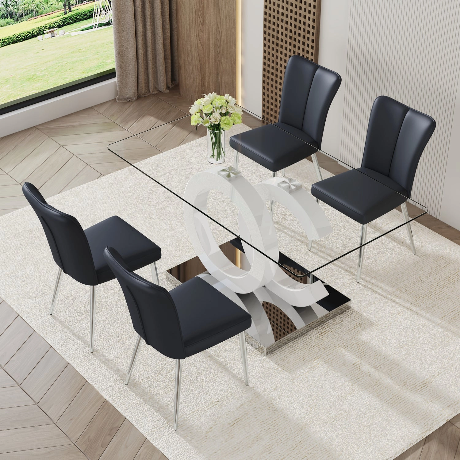 Streamdale Glass Dining Table with 4 PU Chairs