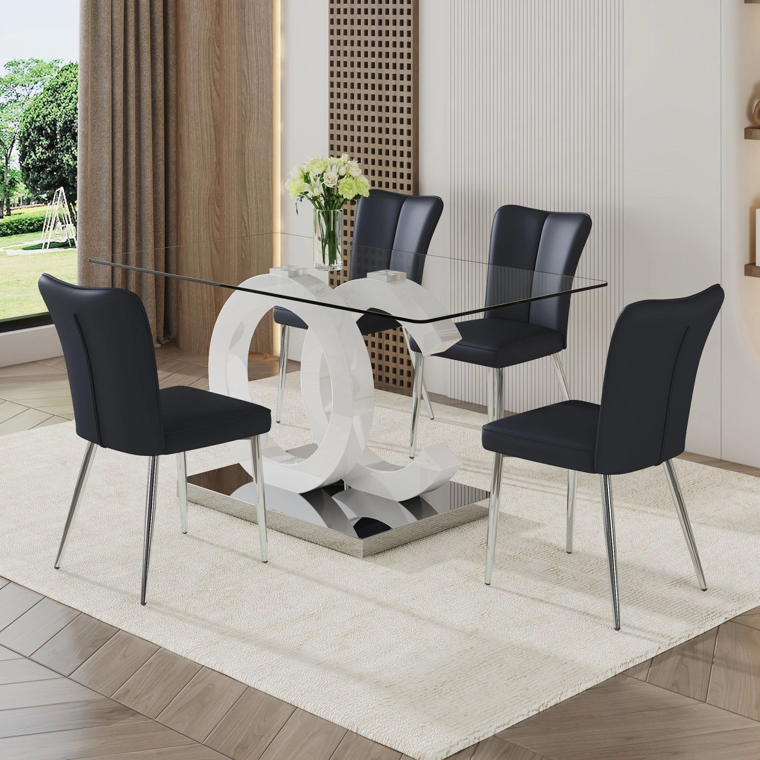 Streamdale Glass Dining Table with 4 PU Chairs