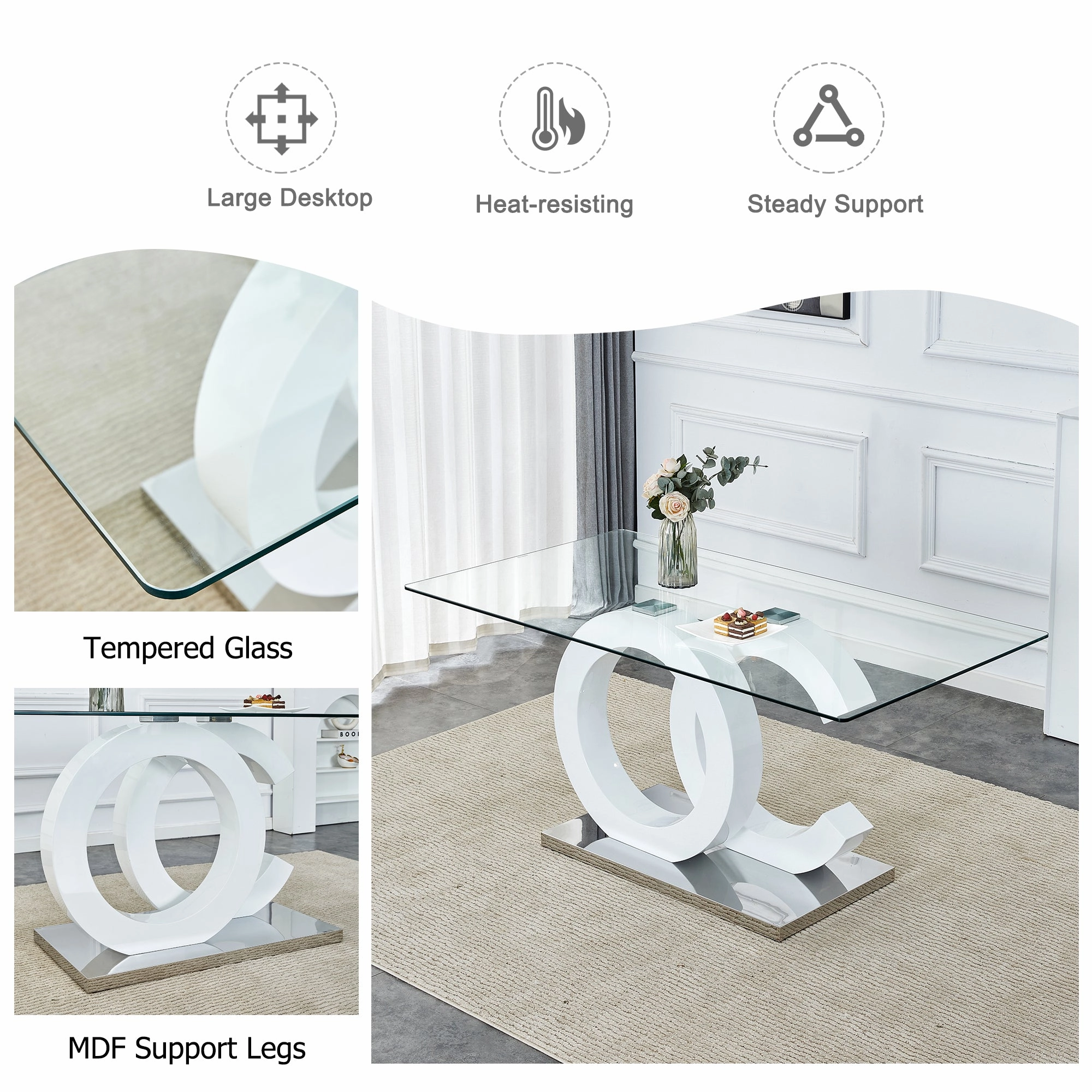 Streamdale Glass Dining Table with 4 PU Chairs