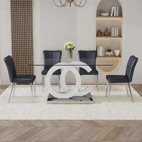 Streamdale Glass Dining Table with 4 PU Chairs