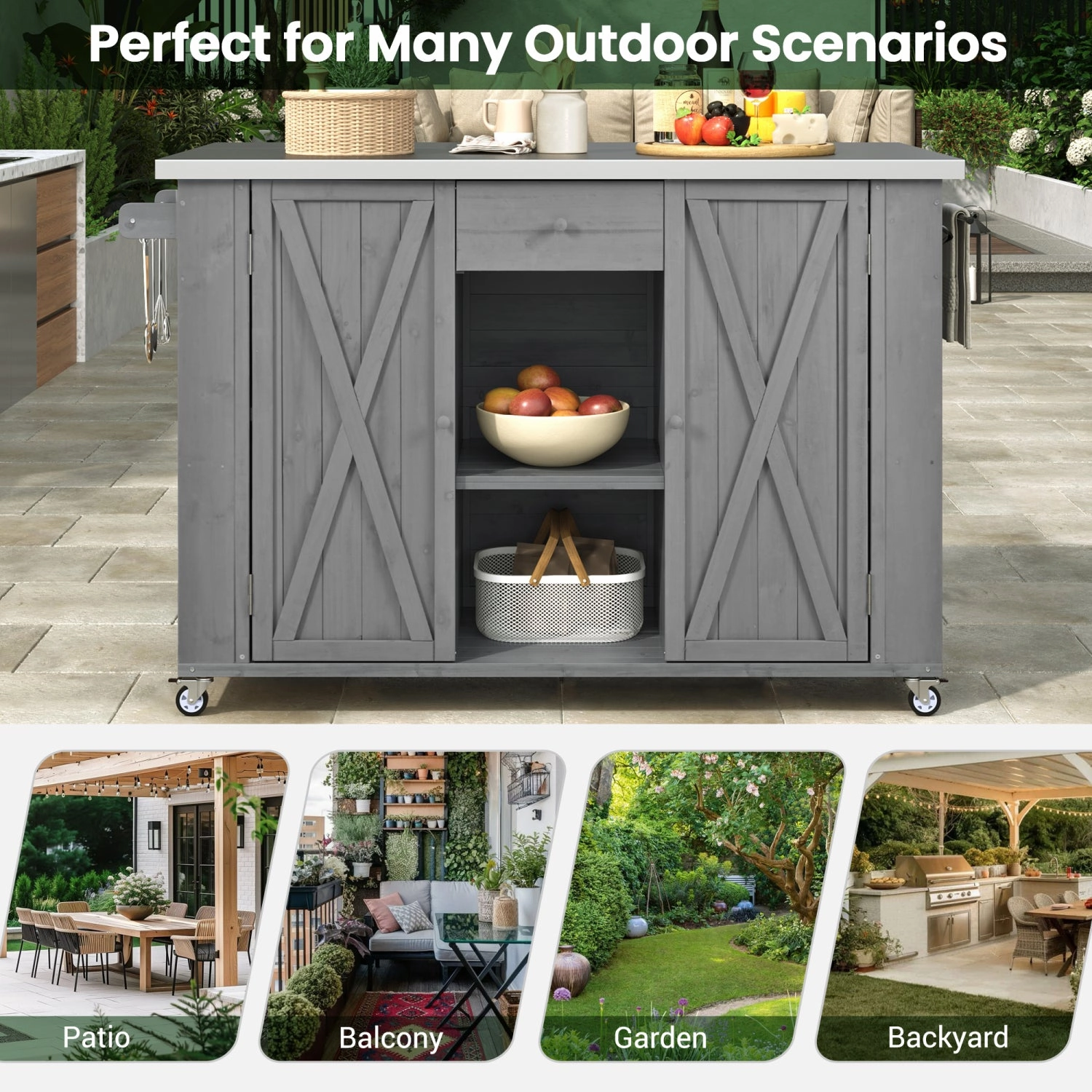 Streamdale Outdoor Kitchen Island - Fir Wood, Stainless Top