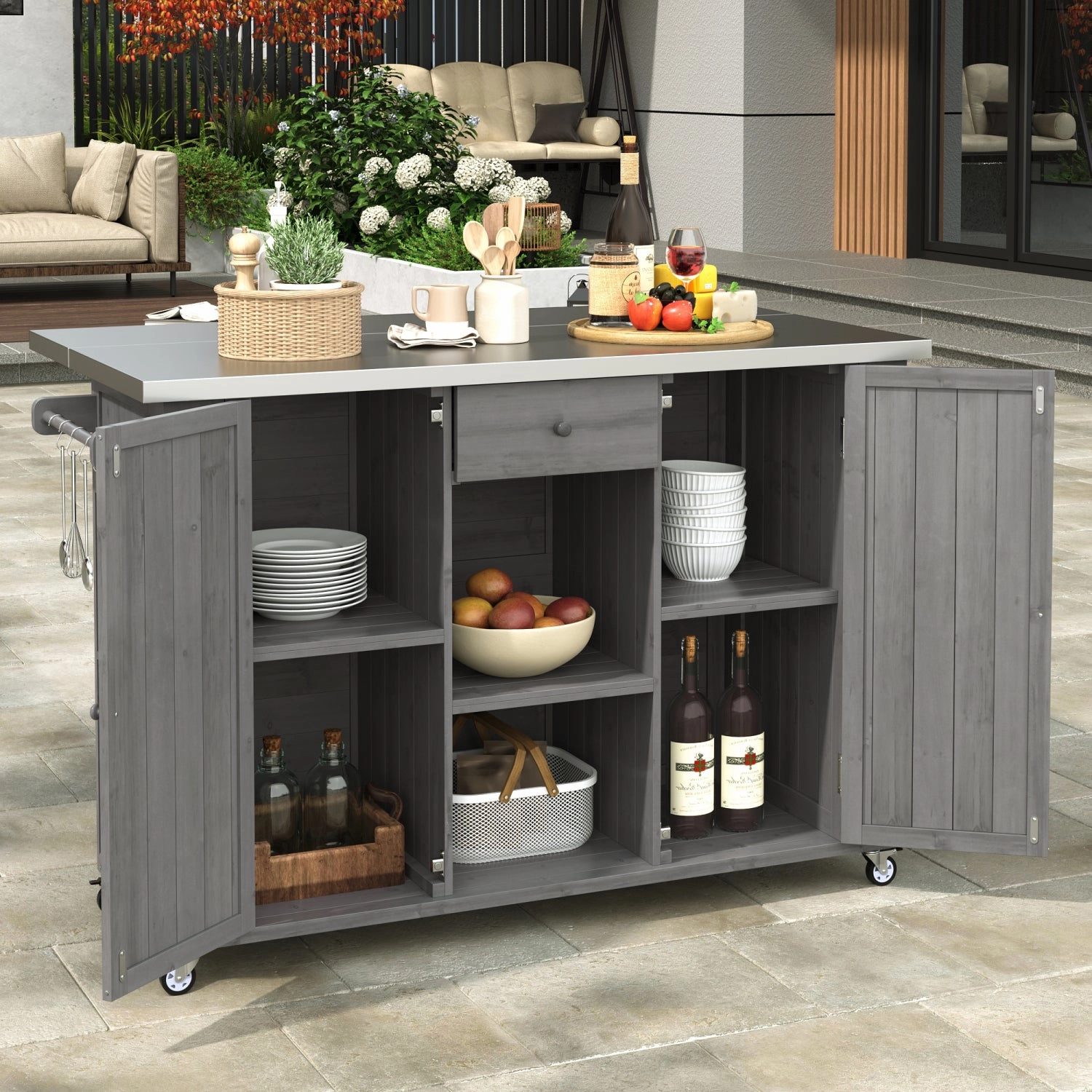 Streamdale Outdoor Kitchen Island - Fir Wood, Stainless Top