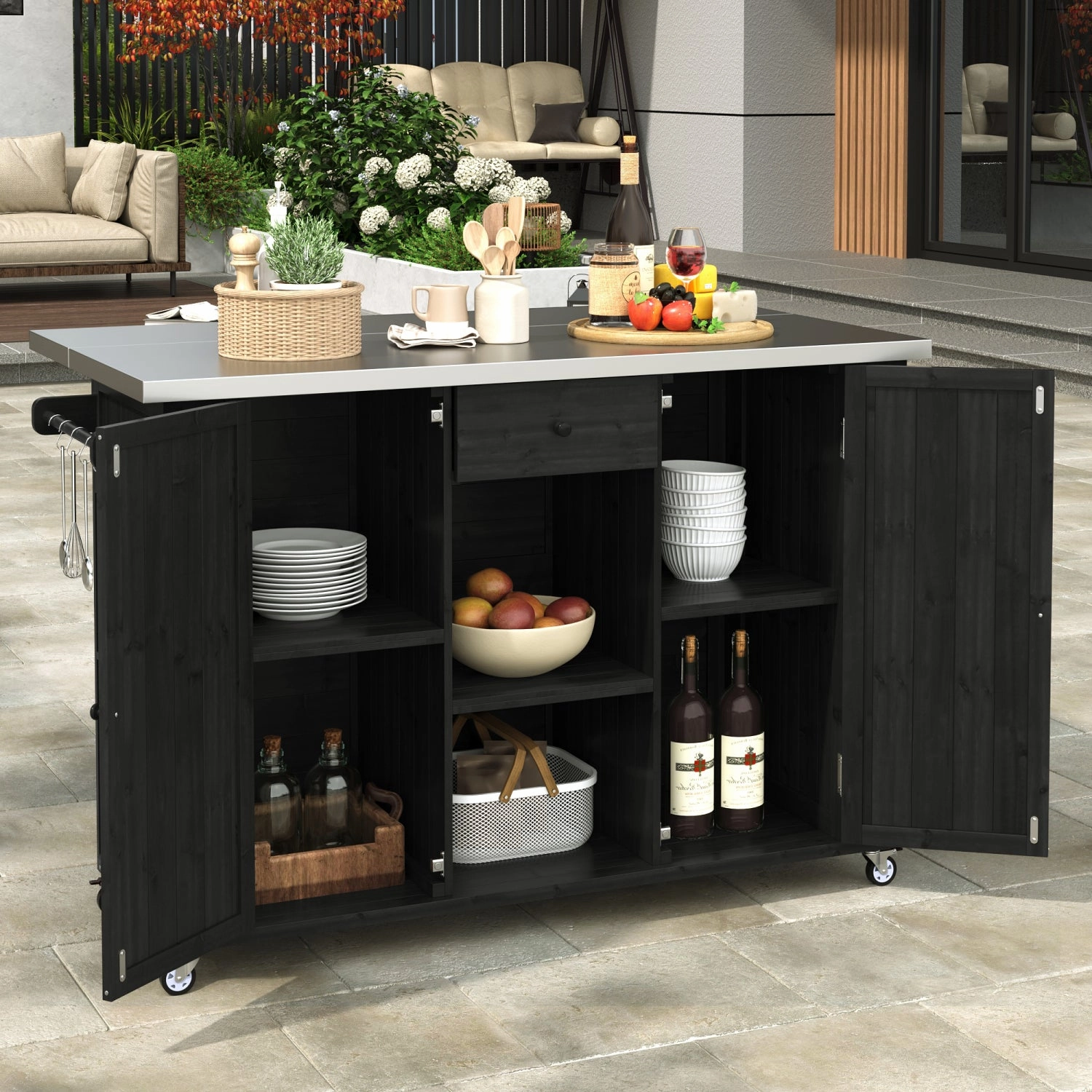 Streamdale Outdoor Kitchen Island - Fir Wood, Stainless Top