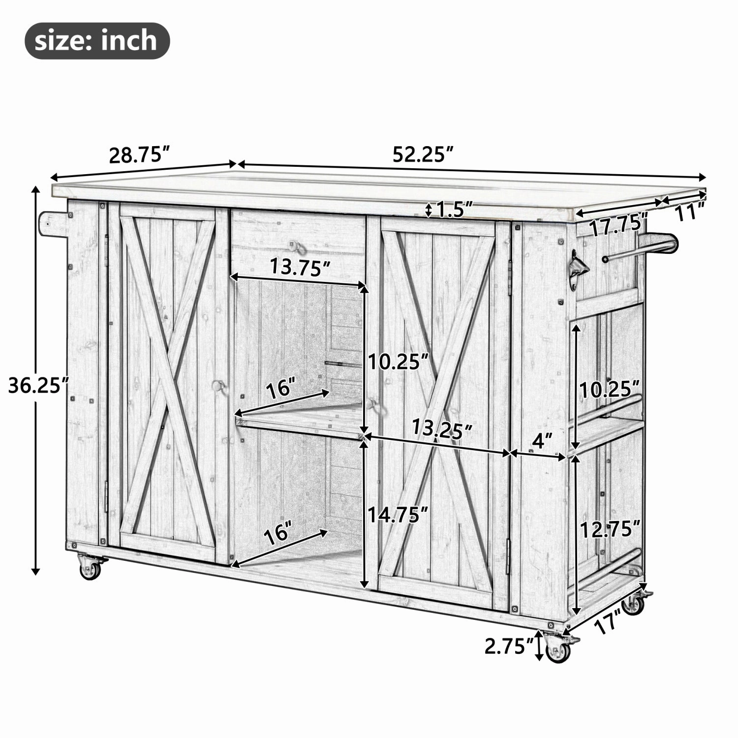 Streamdale Outdoor Kitchen Island - Fir Wood, Stainless Top