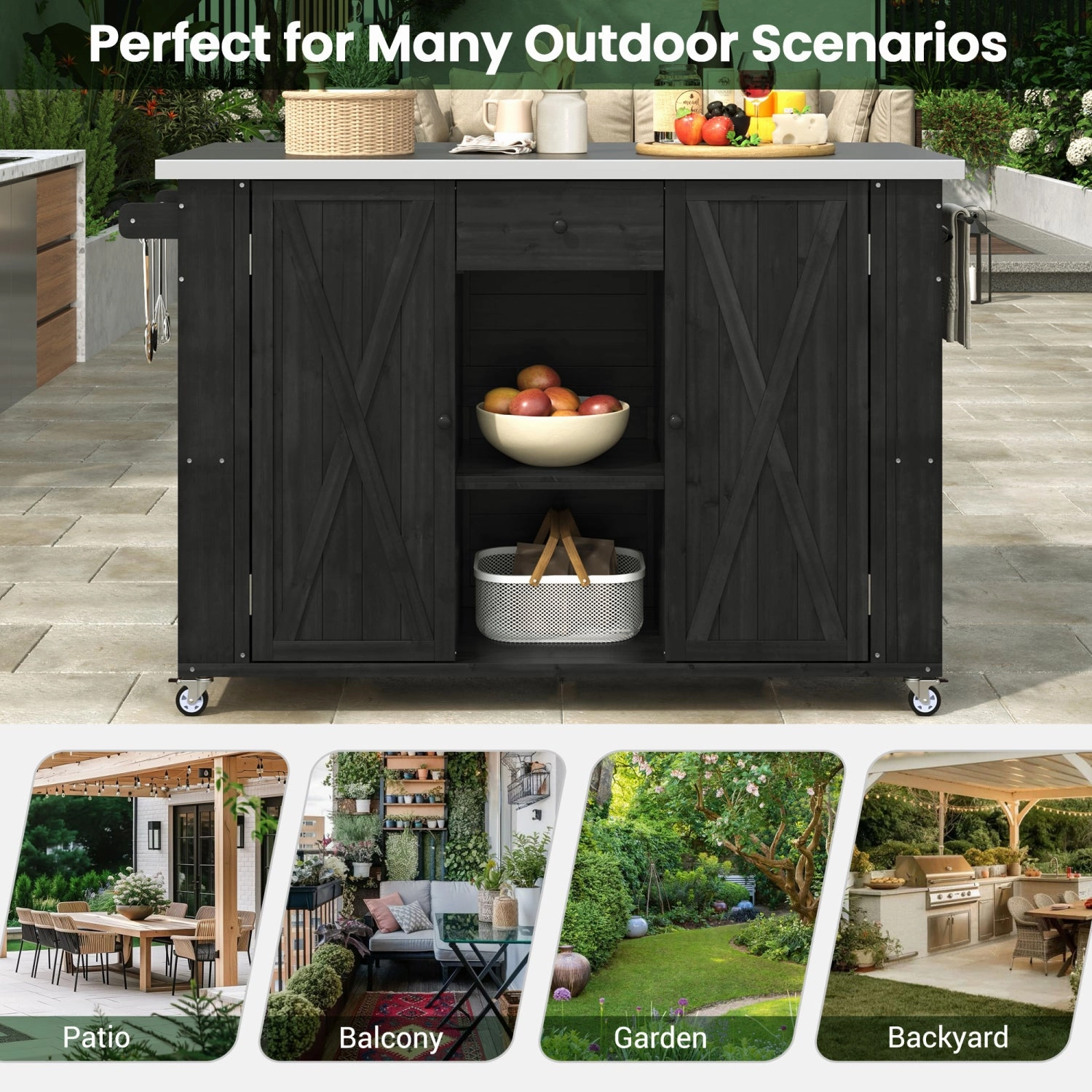 Streamdale Outdoor Kitchen Island - Fir Wood, Stainless Top