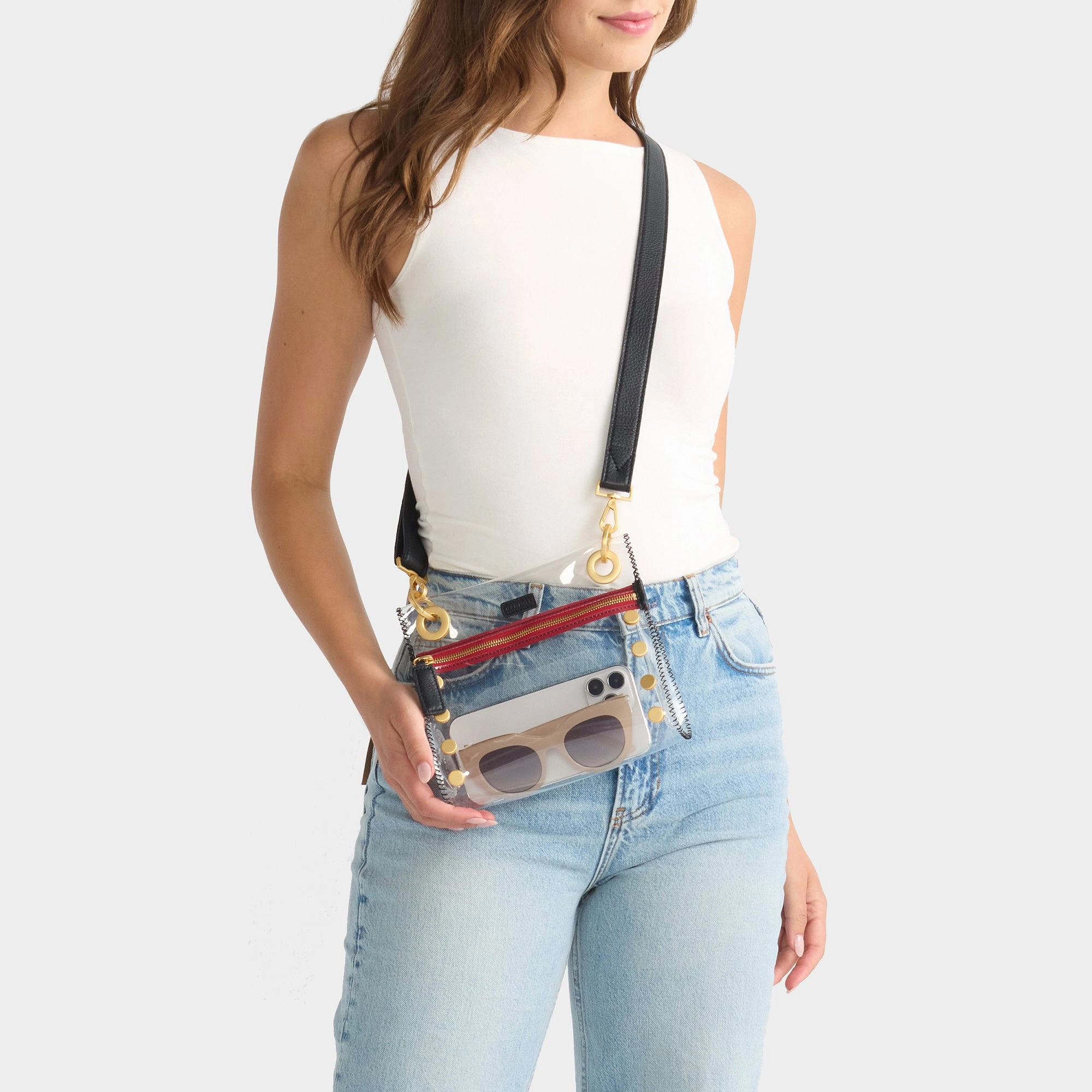 Tony | Clear Black/Brushed Gold Red Zip | Sml