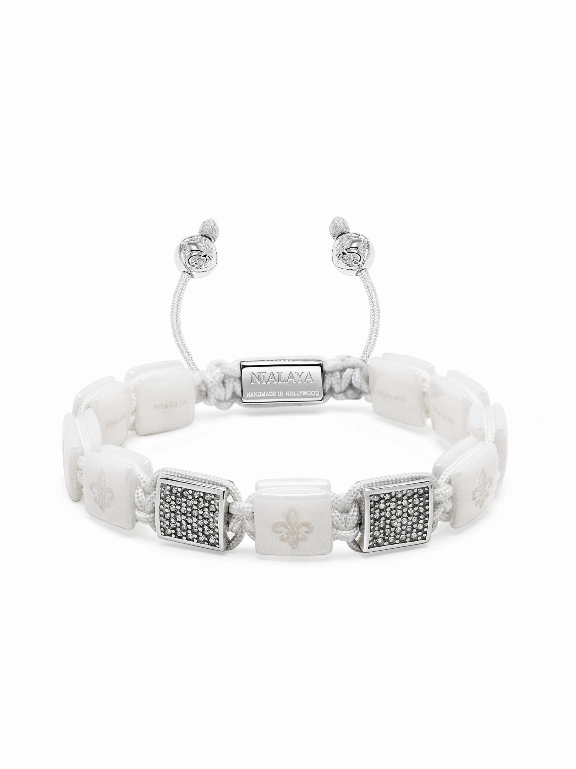 Women's White Ceramic Flatbead Bracelet with Silver CZ