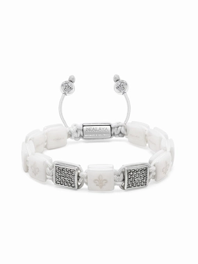 Women's White Ceramic Flatbead Bracelet with Silver CZ