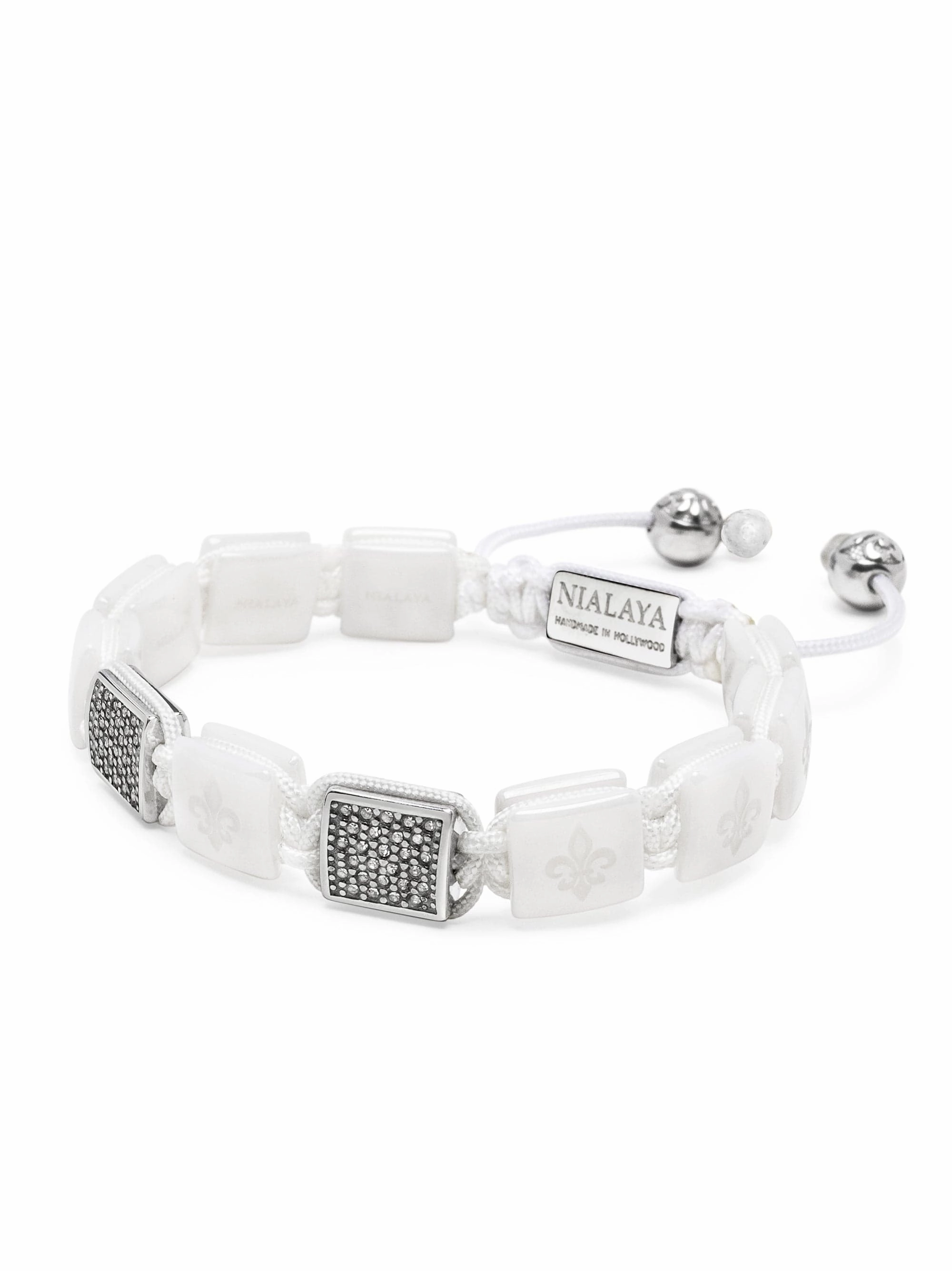 Women's White Ceramic Flatbead Bracelet with Silver CZ