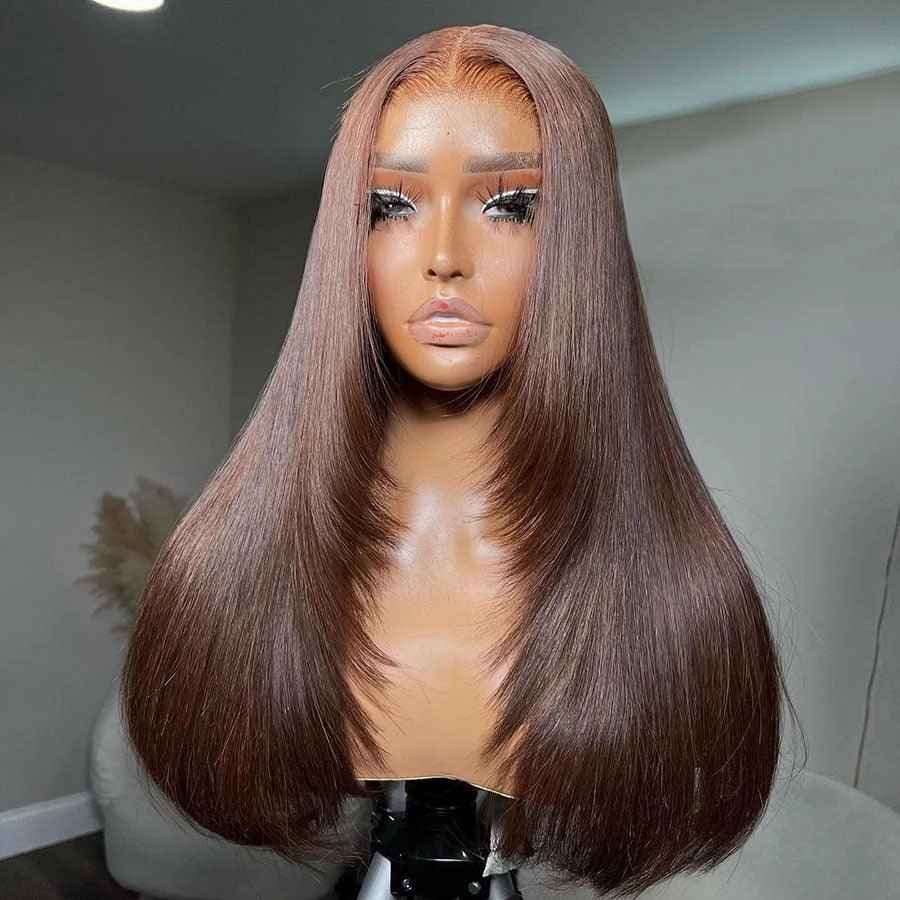 WOWANGEL Layered Cut #4 Dark Brown 13X6 HD Lace Front Wig Straight