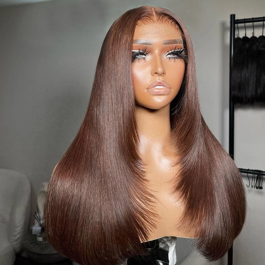 WOWANGEL Layered Cut #4 Dark Brown 13X6 HD Lace Front Wig Straight