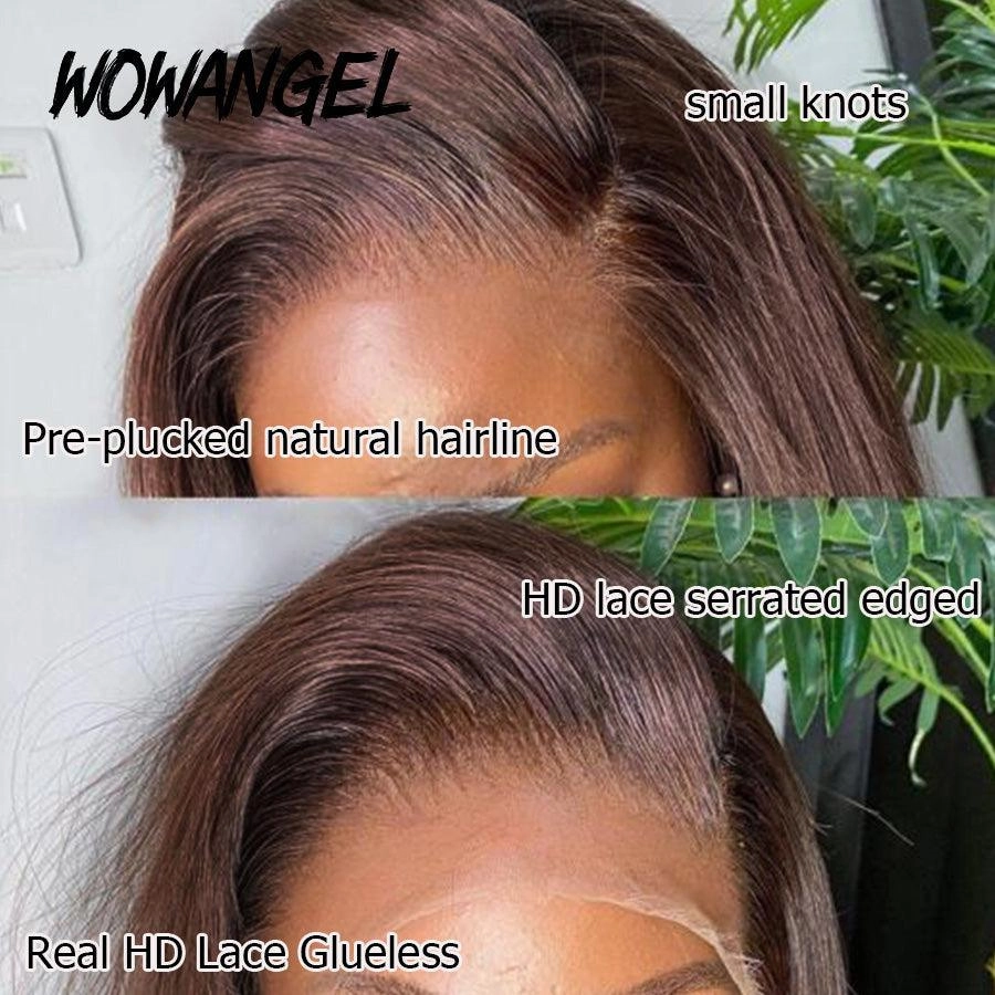 WOWANGEL Layered Cut #4 Dark Brown 13X6 HD Lace Front Wig Straight