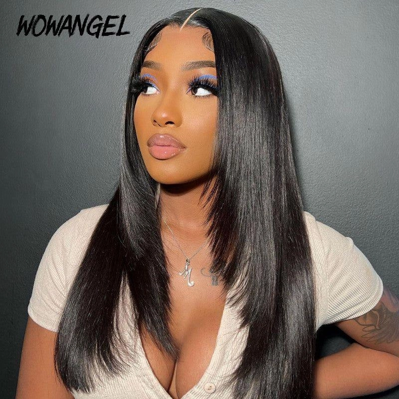 WOWANGEL Layered Cut Skinlike Real HD Lace Frontal Wig 13x4 Straight Glueless Wig