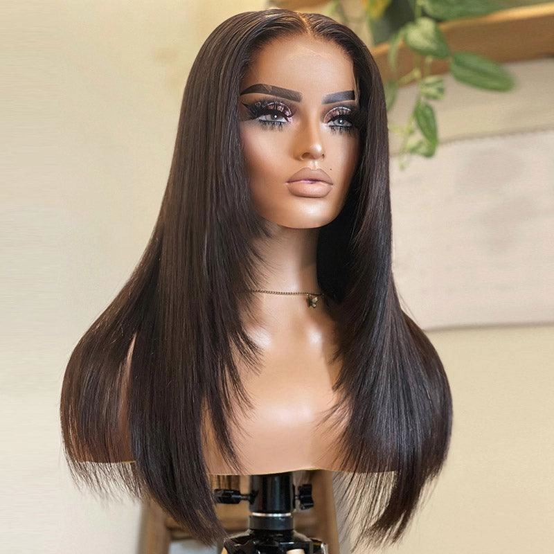 WOWANGEL Layered Cut Skinlike Real HD Lace Frontal Wig 13x4 Straight Glueless Wig