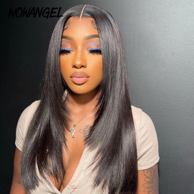 WOWANGEL Layered Cut Skinlike Real HD Lace Frontal Wig 13x4 Straight Glueless Wig