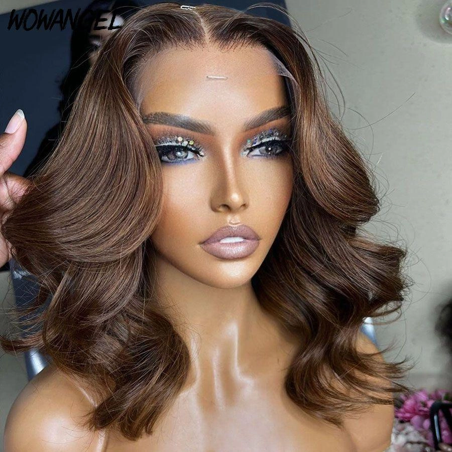 WOWANGEL Light Brown 13x6 Skinlike Real HD Lace Wig Short Wave BOB