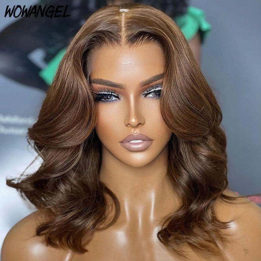 WOWANGEL Light Brown 13x6 Skinlike Real HD Lace Wig Short Wave BOB